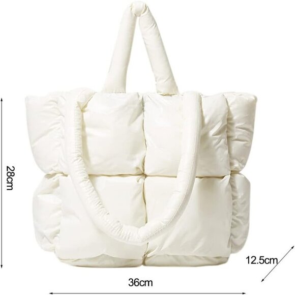 ✨ Yfgbcx Shoulder Bag Women White Puffer Tote Winter Down Cotton Padded Handbag - Picture 7 of 7